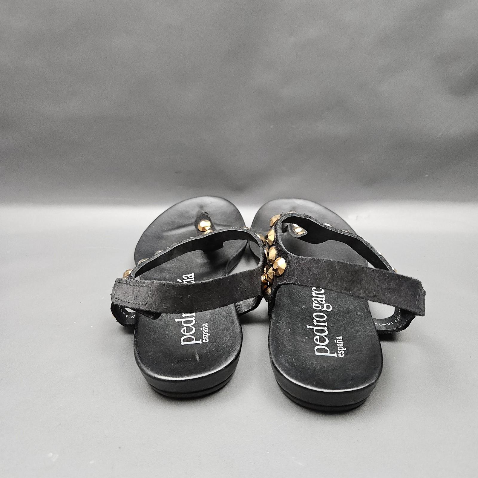 Pedro Garcia Judith Studded Thong Sandals Womens 6 EU 36 Black Suede Gold Studs