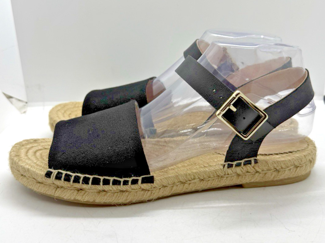 J.Crew Ankle Strap Espadrilles Black Textile Leather Sz 10 BT392 Spain Beach