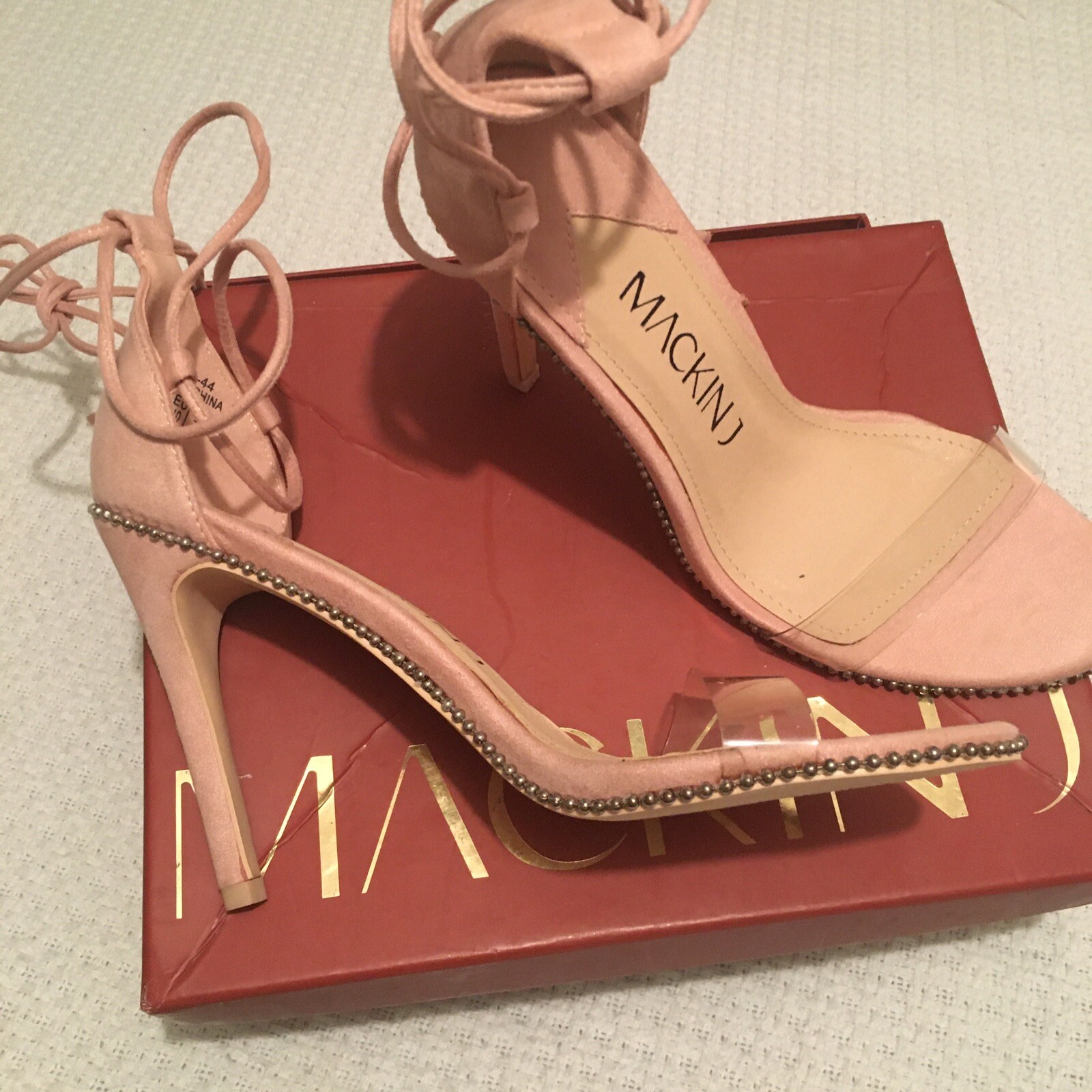 Mackin J 213-44 Women Transparent Strap High Heels Pumps Shoes Lace Up Nude Sz 9