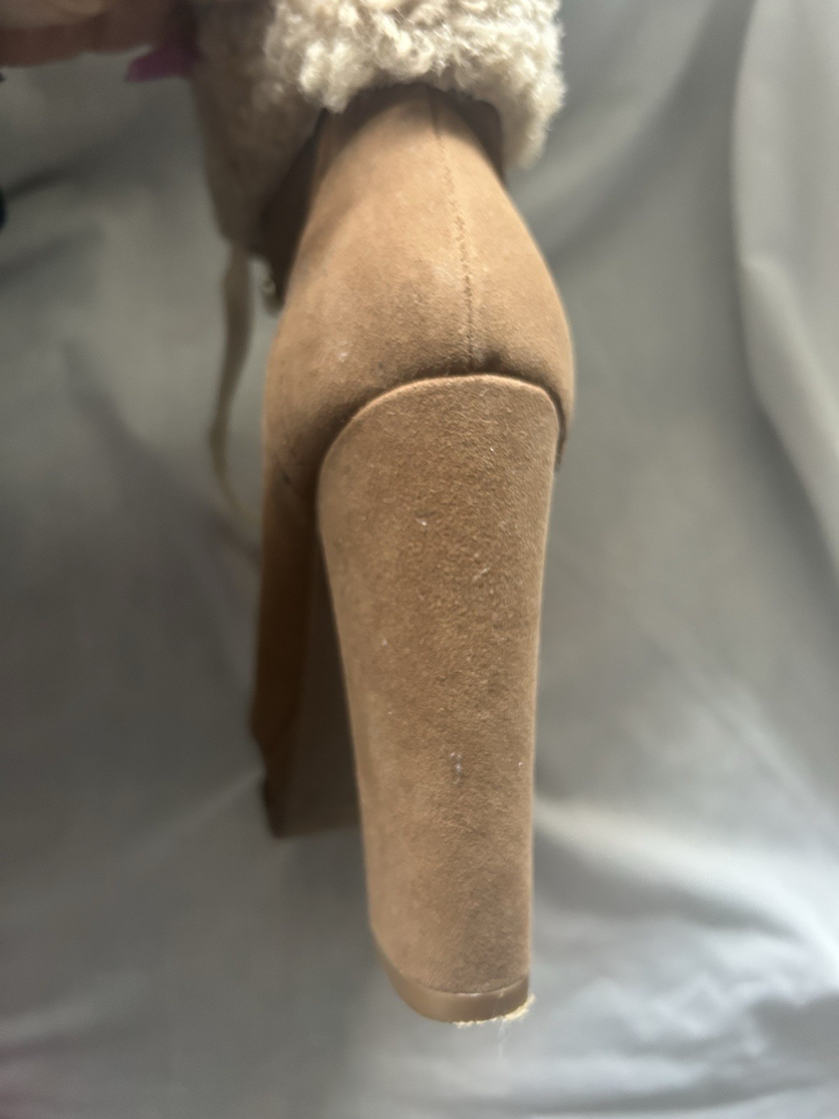 Women’s Shoedazzle Anneli Size 6 Cognac Furry Platform Lace Up Bloc Heel Bootie