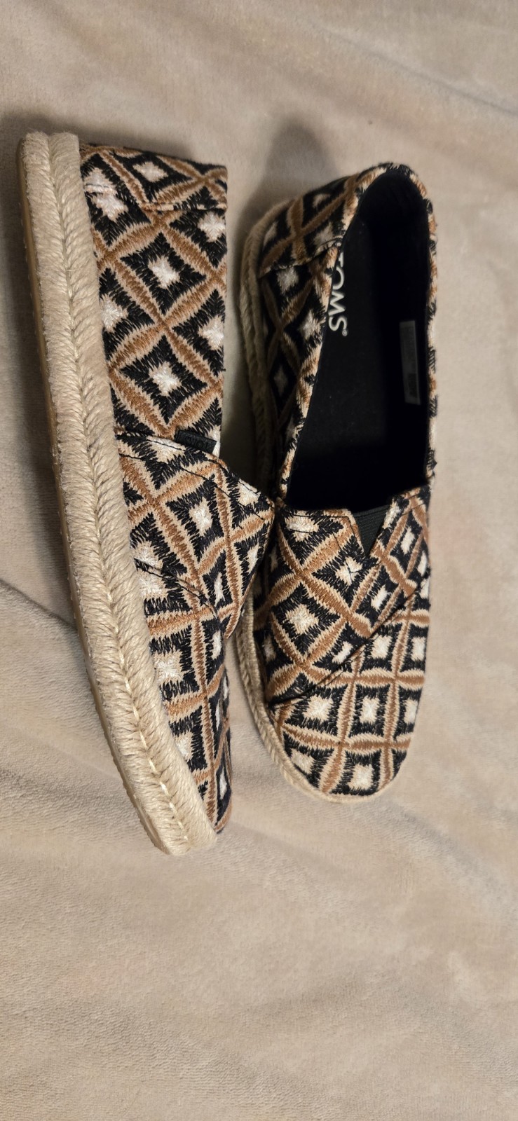 TOMS Black Geo Woven Alpargata Rope 2.0 Espadrille Slip On Shoes Women’s Size 9