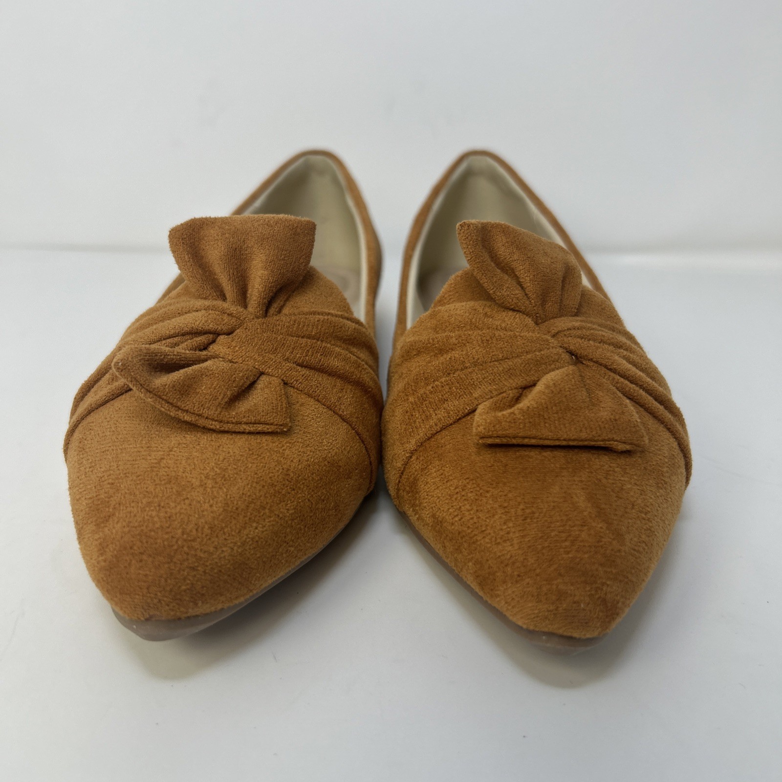 MUSSHOE Women’s Pointed Toe Ballet Flats Mustard Yellow Suede Bow Knot Sz 7 New