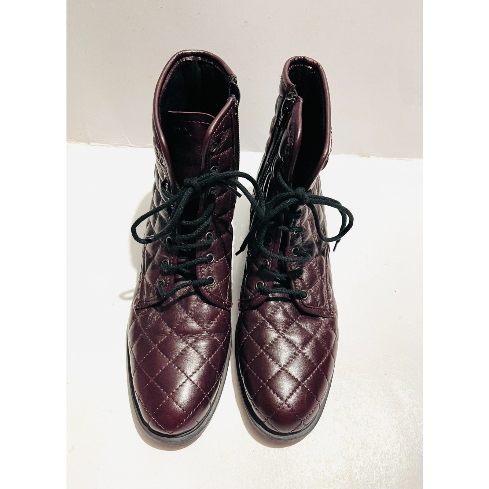 The Flexx quilted lace up combat boots chocolate brown leather casual women 8