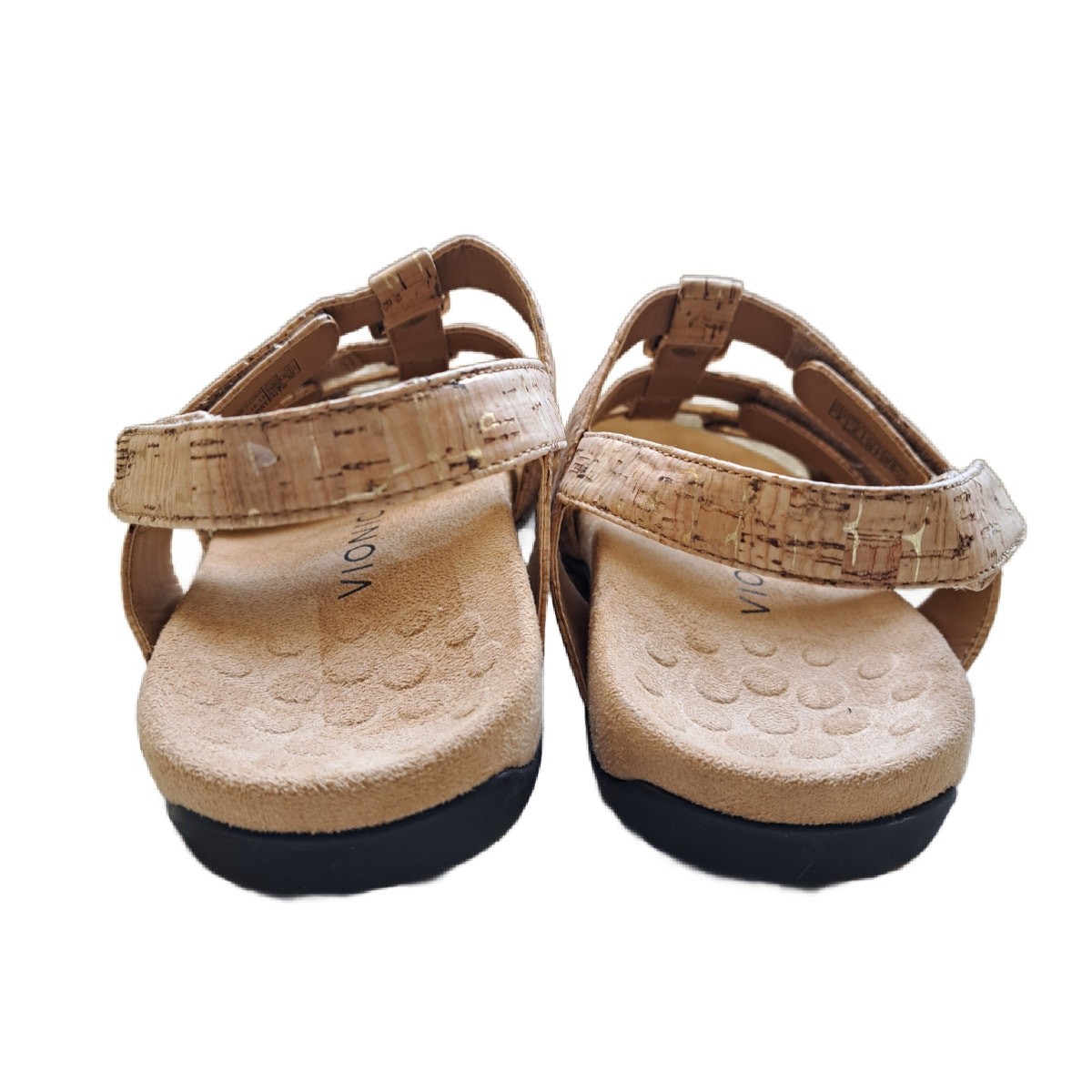 VIONIC Amber Adjustable Sandals Size 8 Gold Cork Flat Casual Travel Comfort