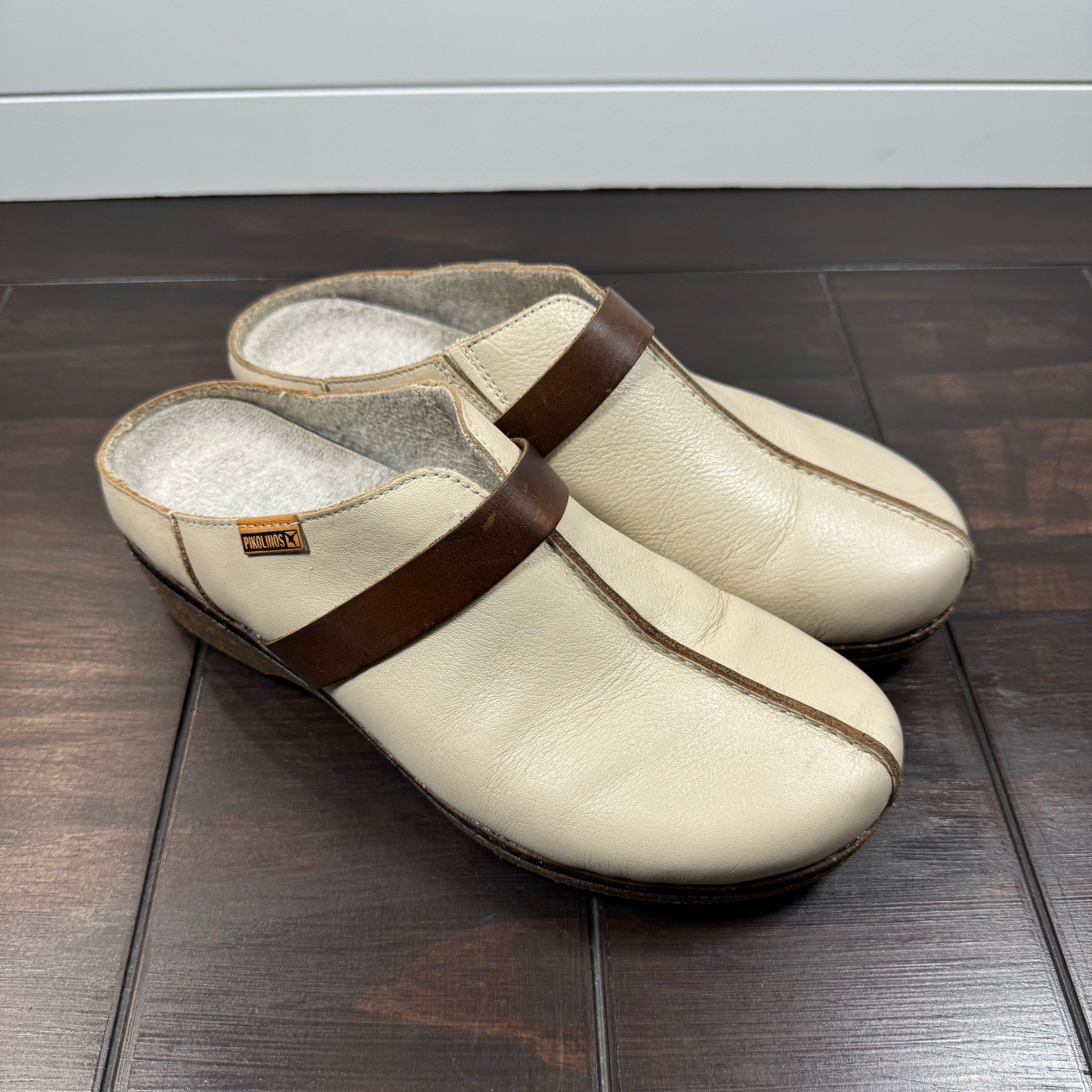 Pikolinos Granada Women’s Medium Heel Clogs Marfil Calfskin Leather Sz 39