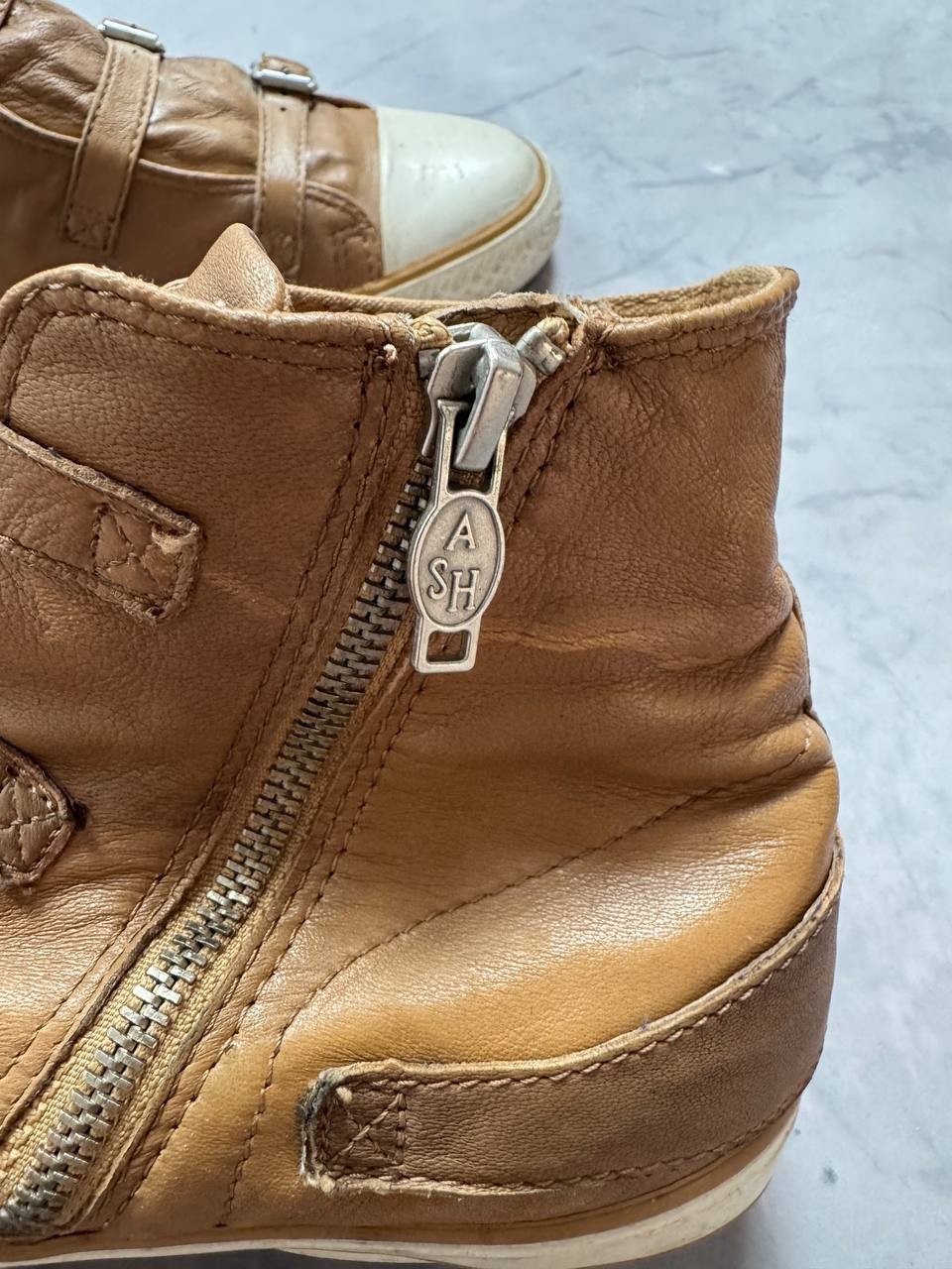 ASH Limited Brown Leather High Top Sneakers Buckle Strap Zip Women EU 40
