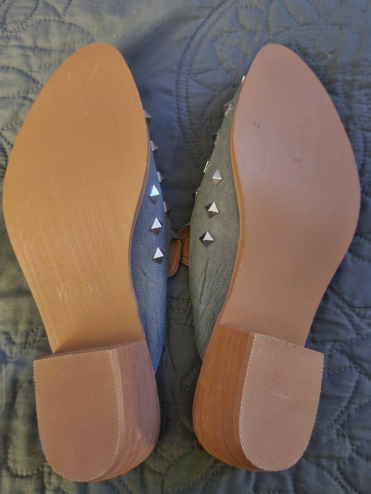 Mi.iM Women’s Gray Silver Studded Leather Slide on Mule, 8.5