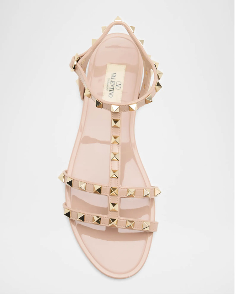 NIB Valentino Rockstud Jelly Flat Gladiator Sandals Size 37 Poudre/Nude/N