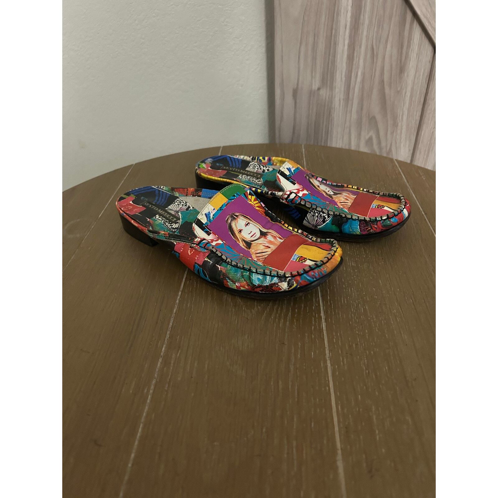 Sesto Meucci VTG leather mules 8.5 vibrant graphics