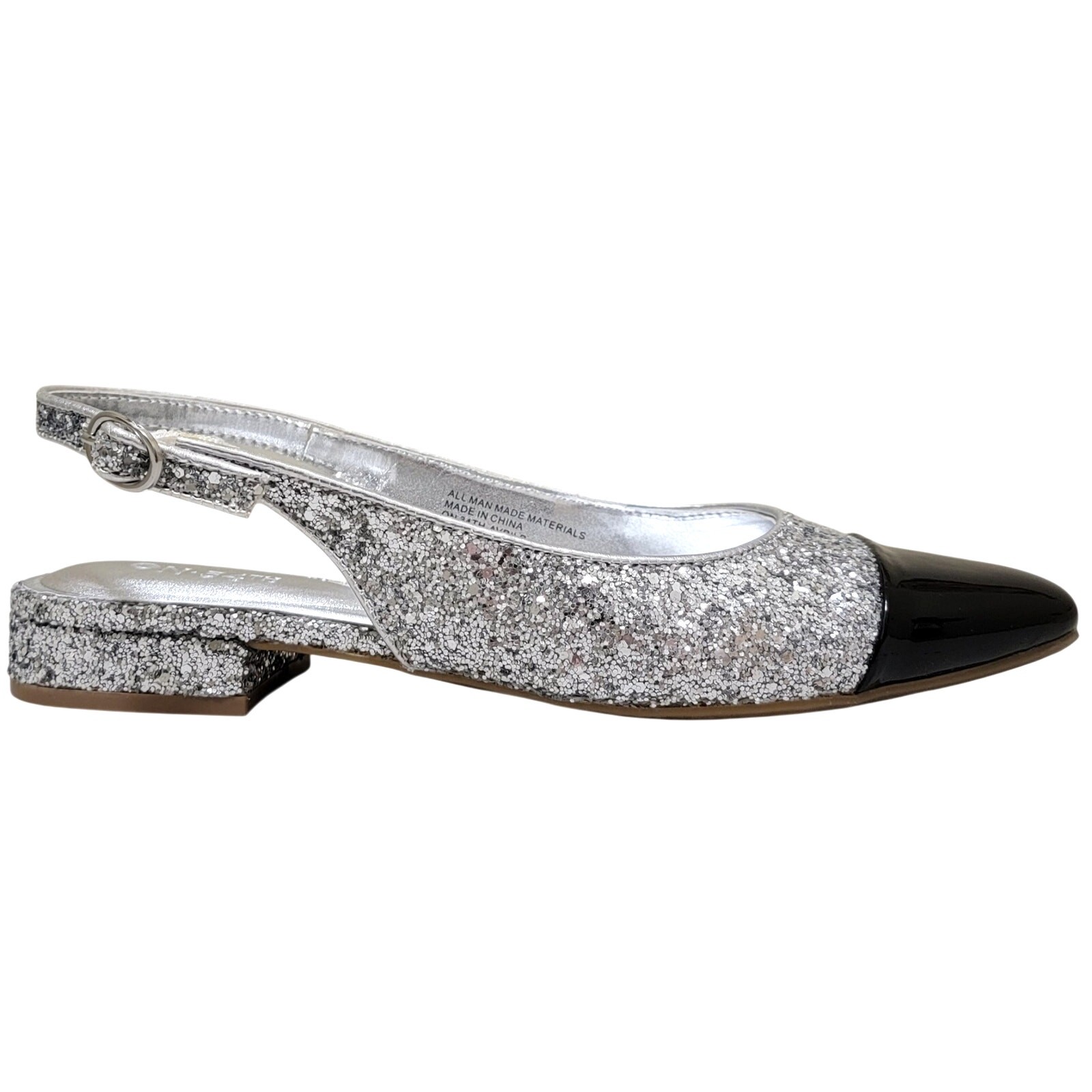 On 34th Women Avril Cap Top Slingback Flats Size US 9M Silver Glitter / Black