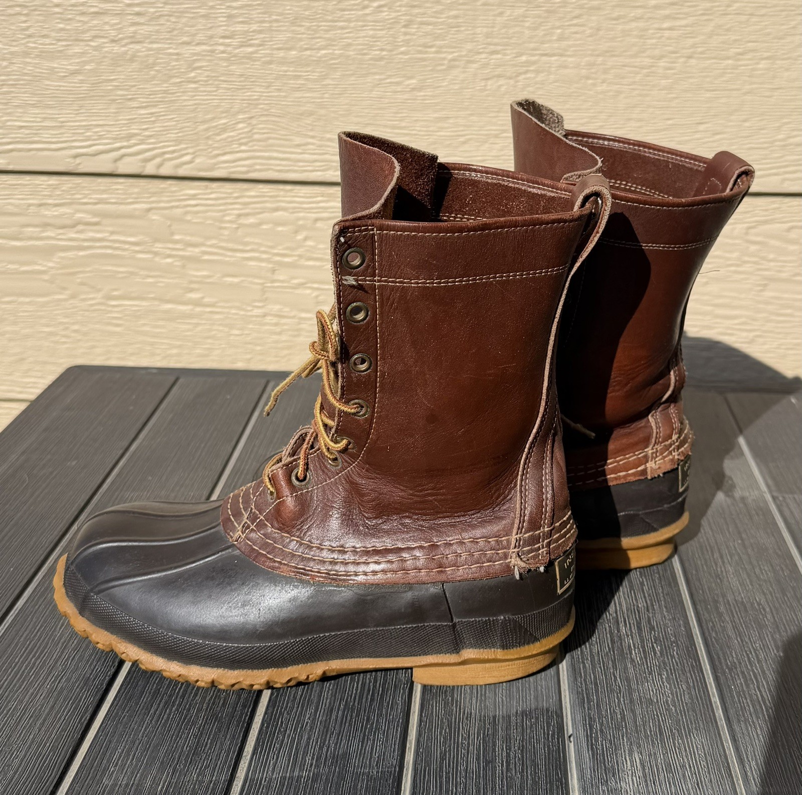 VTG LL Bean Maine Duck Boot Hunting Shoe Womens 9 Brown Leather 9” Lace Up USA