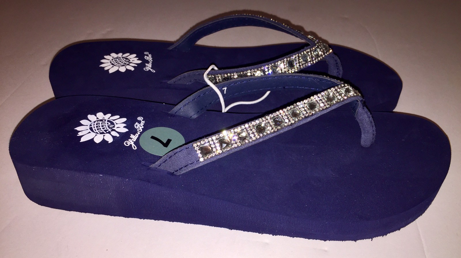 Yellow Box Flip Flops Navy Blue Sparkle Jeweled Rhinestone Shiny Sandals Saydee