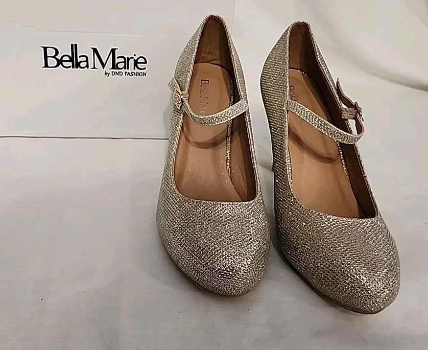 BELLA MARIE BY DND FASHION 3.5IN HEEL HELENA-13 CHAMPGNE GLITTER GOLD SZ 8