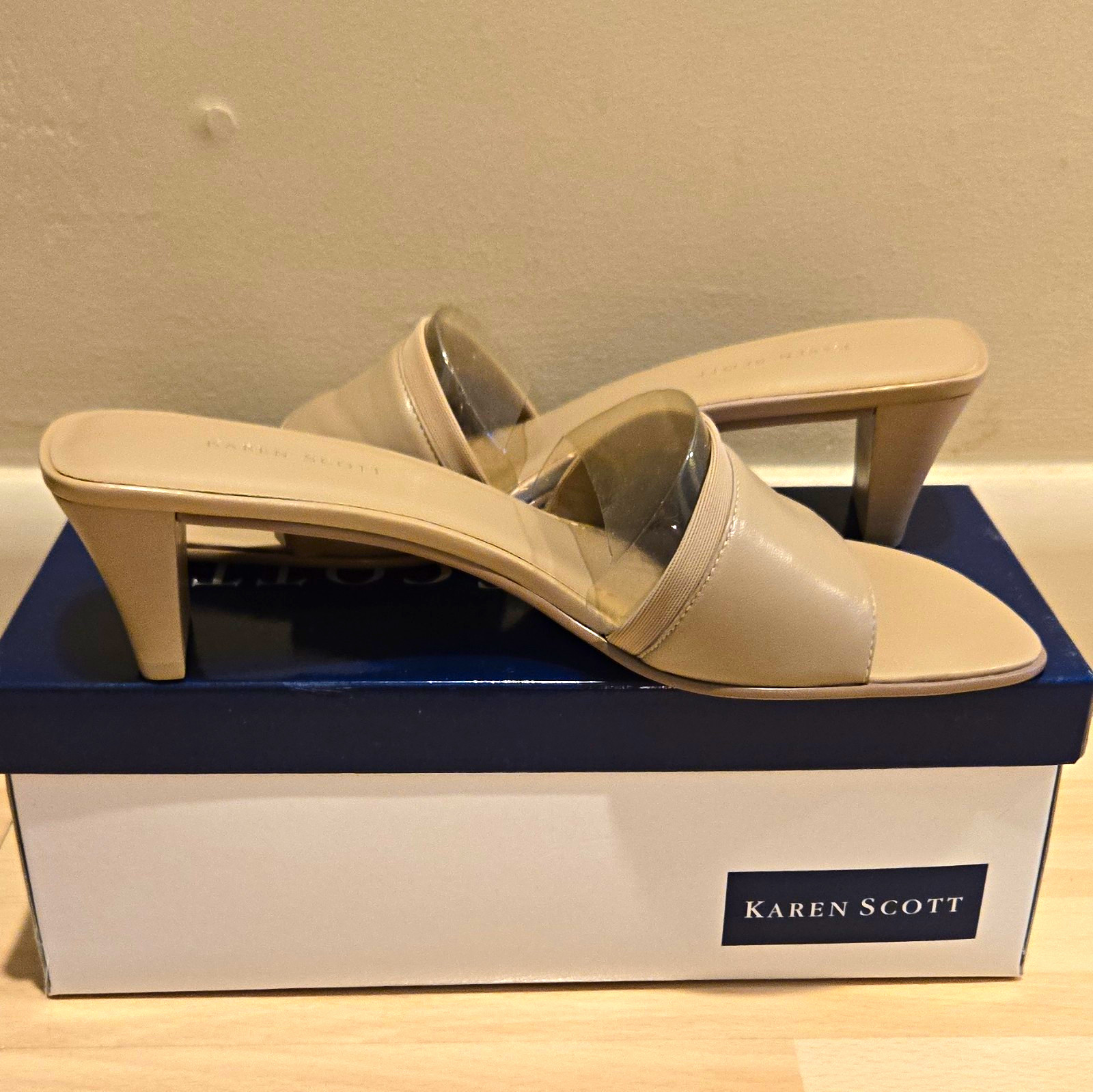 Karen Scott Women’s Beige Mule Sandals Open Toe Slip-On Strap Synthetic 7.5