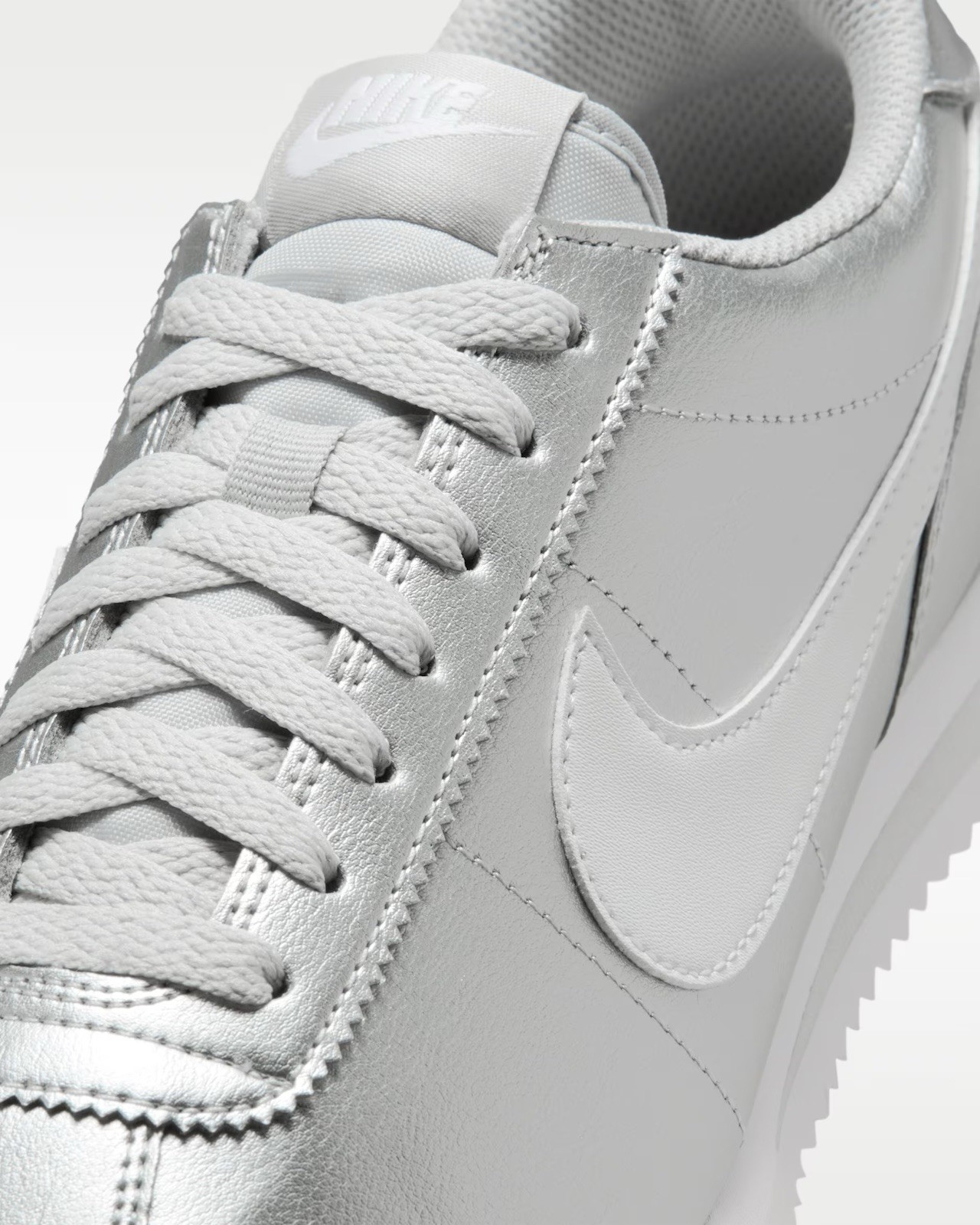 Nike Cortez Metallic Silver Grey White Lace Up Sneakers IR0042-001 Women’s Sizes