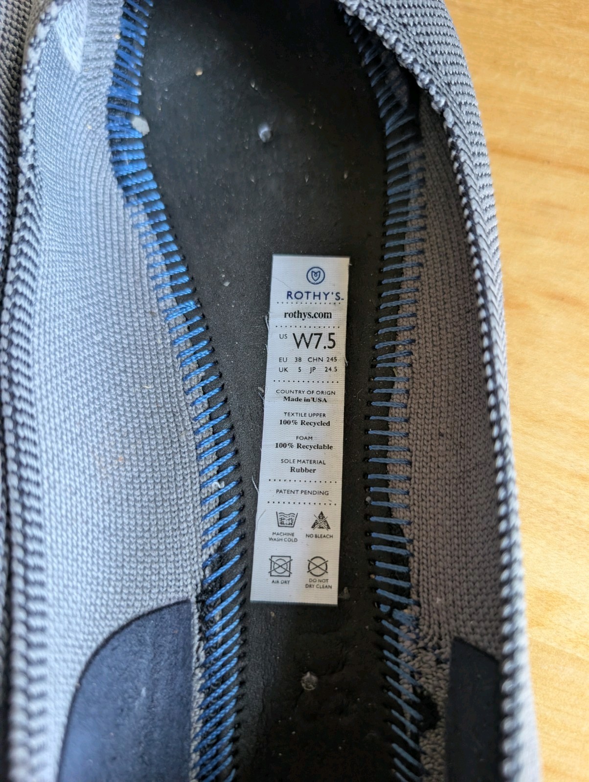 Rothy’s The Point Flats – Muted Grey with Red Insoles (Women’s 7.5)