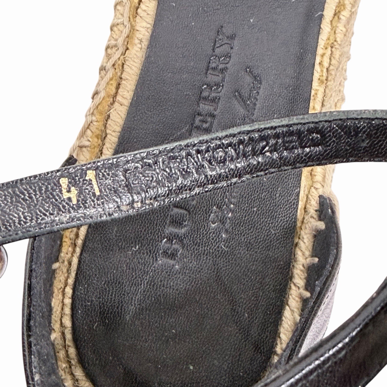 Burberry Abbington Nova Check Ankle Strap Espadrille Flats Black Women Size 41