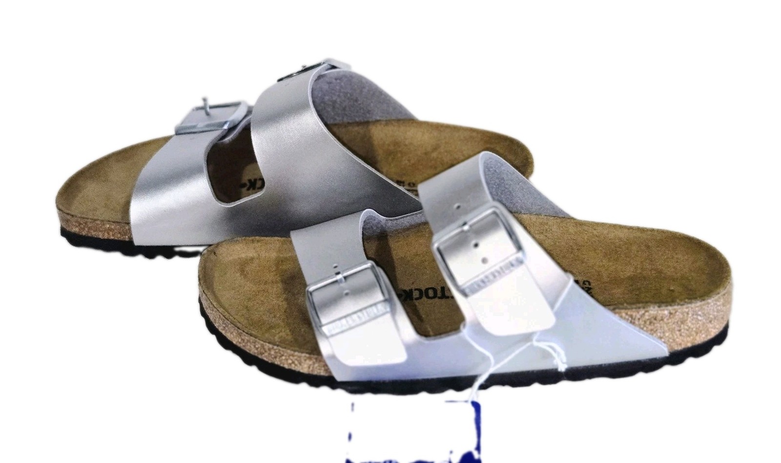 BIRKENSTOCK ARIZONA SLIDE SANDAL METALLIC SILVER Women’s 38 7-7.5 $118 NEW!