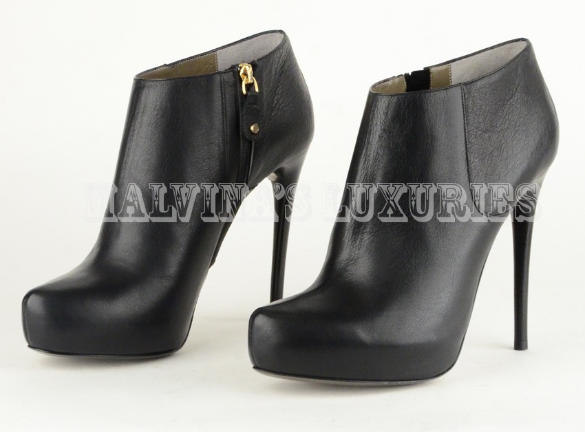 JUST CAVALLI BY ROBERTO CAVALLI ANKLE BOOTS BLACK LEATHER PLATFORM 40 10