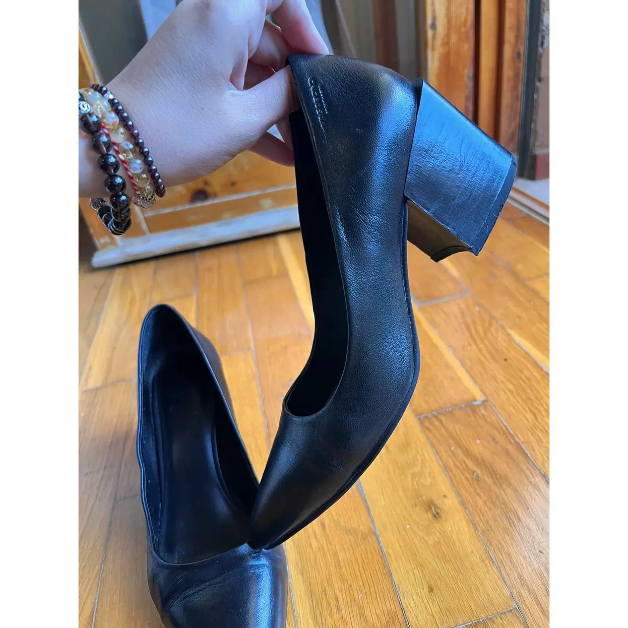 Vagabond Women’s Black Leather Pointed-Toe Pumps EU 36 Sculpted Block Heel