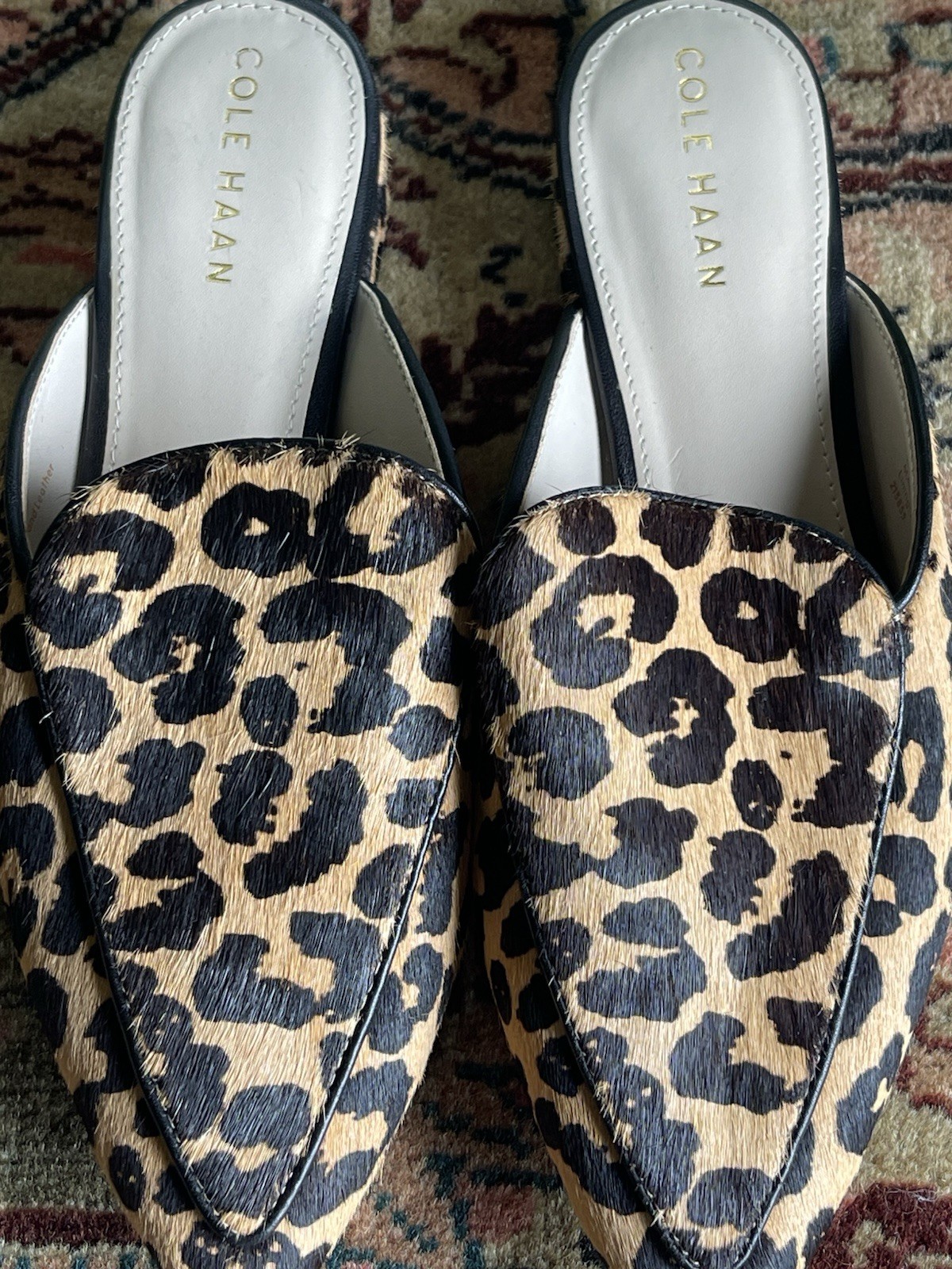 Cole Hann 7.5 Piper Leopard Print Calf Hair Mules