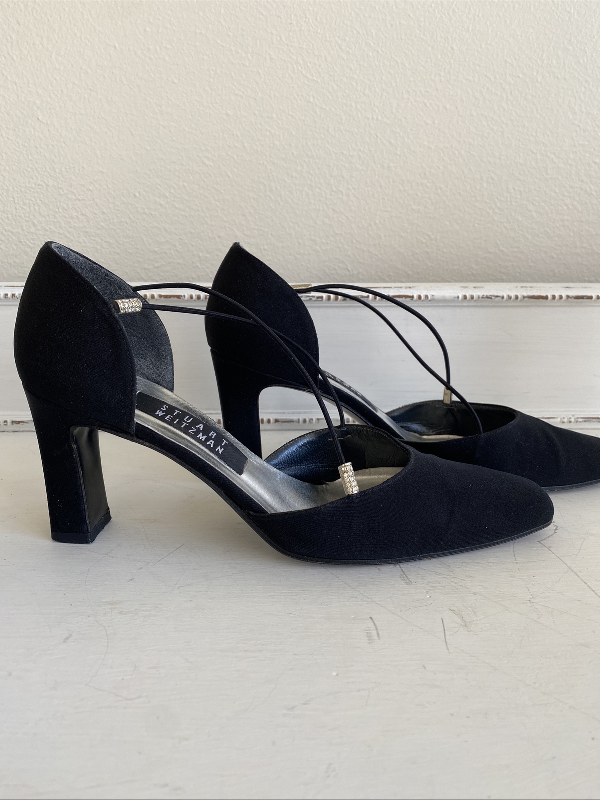 Stuart Weitzman “Rondex Black Peau” Shoes Size 6 Crystal Rhinestone EUC