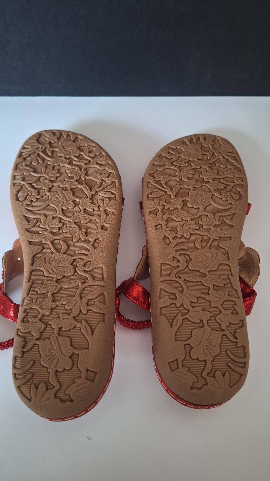 Bright Red Bohemian Styled Beaded Rhinestone Elastic Strap Flat Sandal Size 39