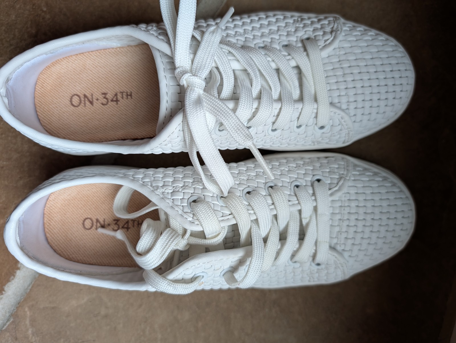 ON 34th Lusille White Woven Lace Up Low Top Sneakers Athletic Shoes Women