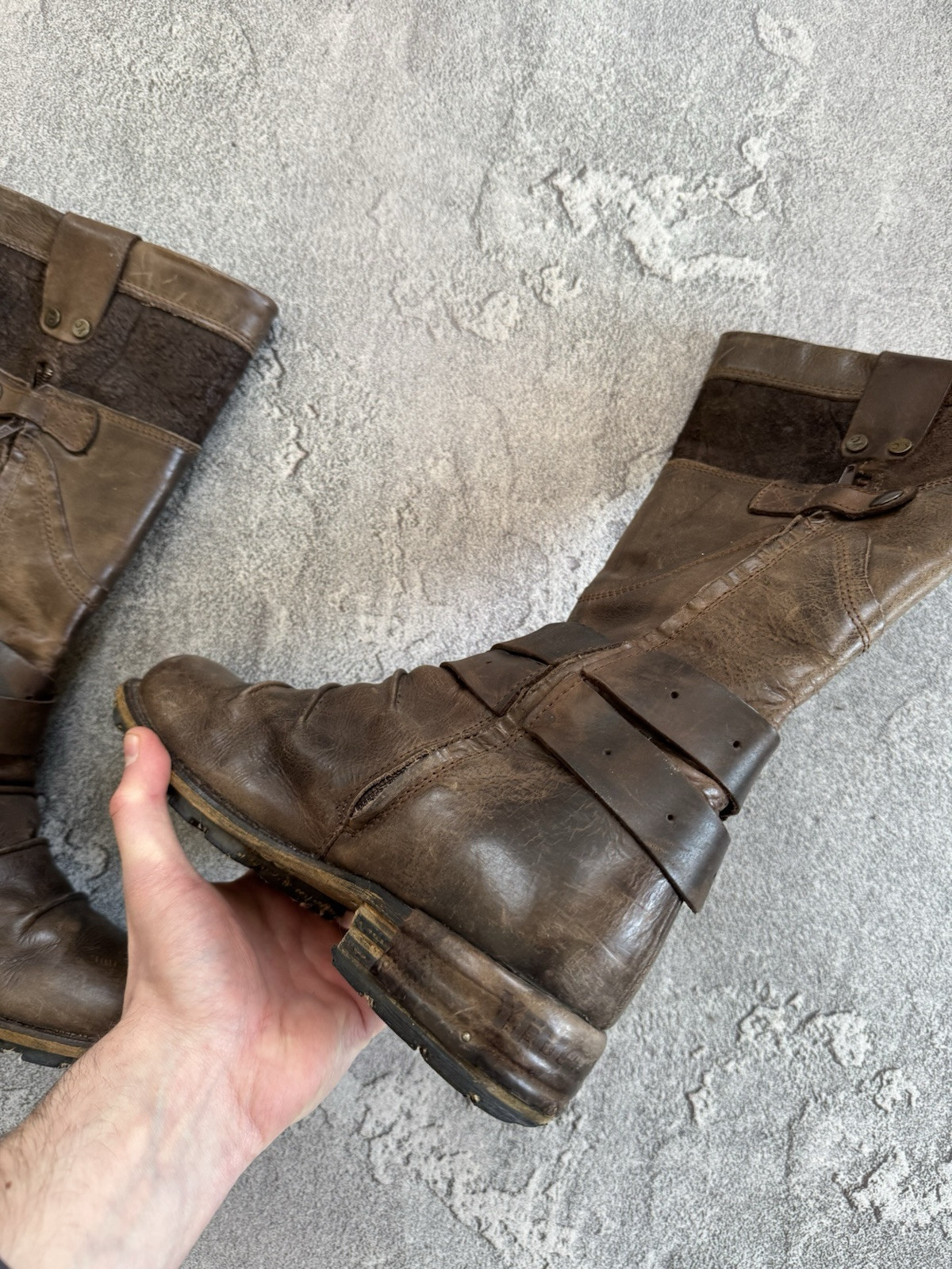 Yellow Cab 40size Brown Leather Western High Boots Shoes Cowboy Biker Motorcycle