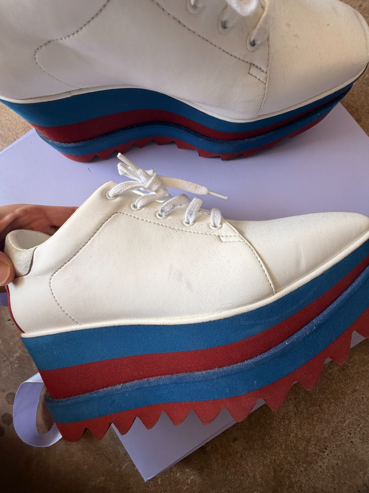 Stella McCarney Elyse Platform Oxford Shoes Womens 6 EU 36 Red White Blue