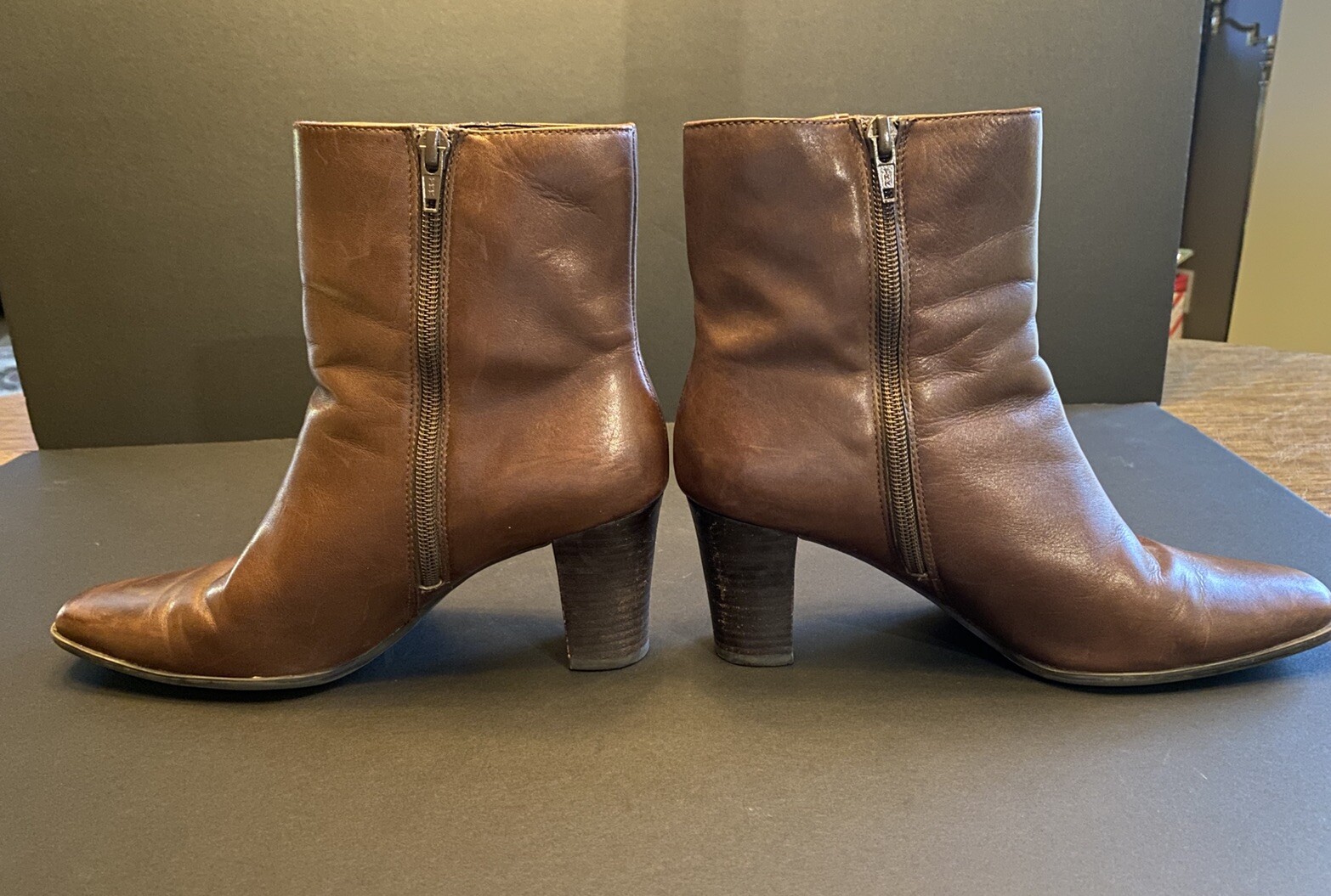 ANA a.n.a A New Approach Brown Leather Mid Calf Side Zipper Boots Size 8 M