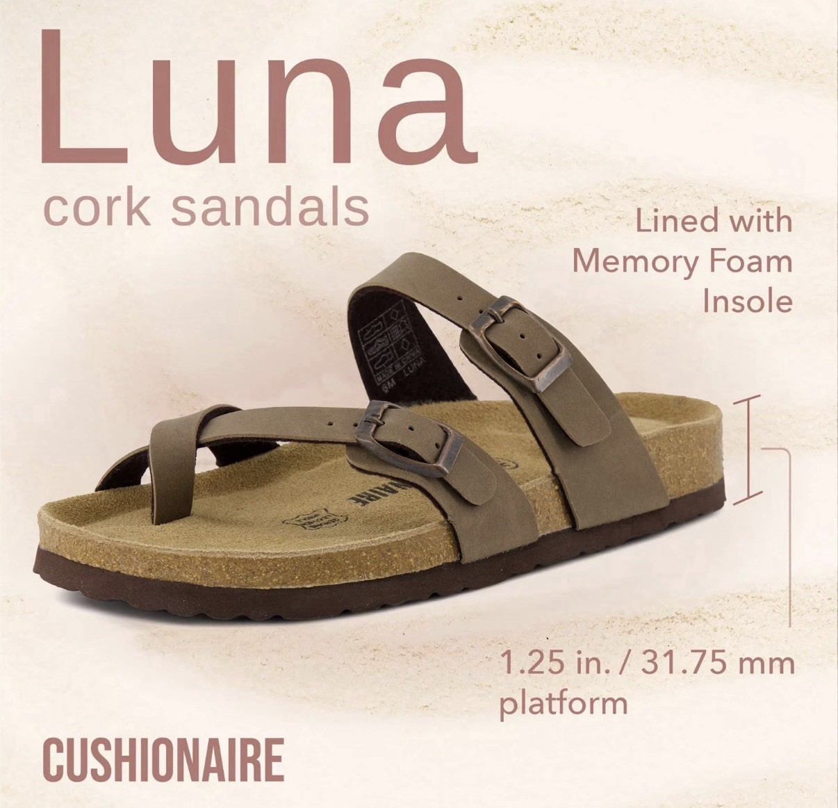 Authentic Cushionaire Libby Cork Footbed Sandals Comfort Size 9 NEW