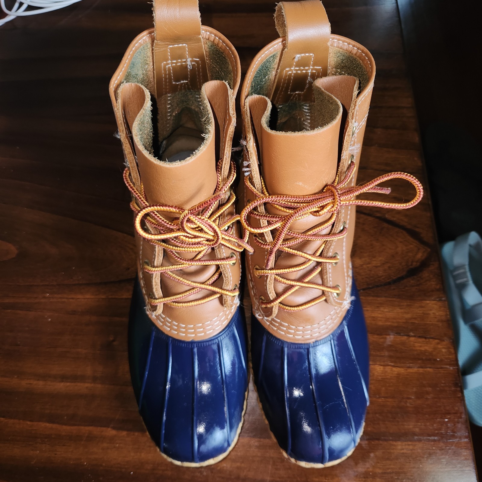 Blue & Tan LL BEAN Classic Duck Boots Women’s 9 Waterproof Leather USA Bean Boot