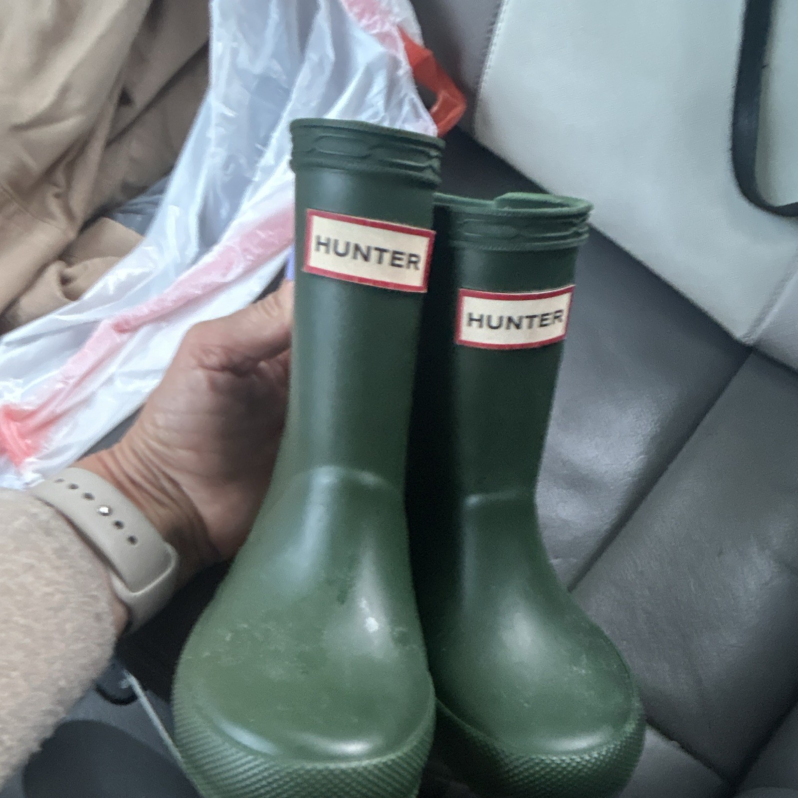 Hunter Green Rubber Waterproof Pull-On Mid-Calf Rain Boots Women US 6