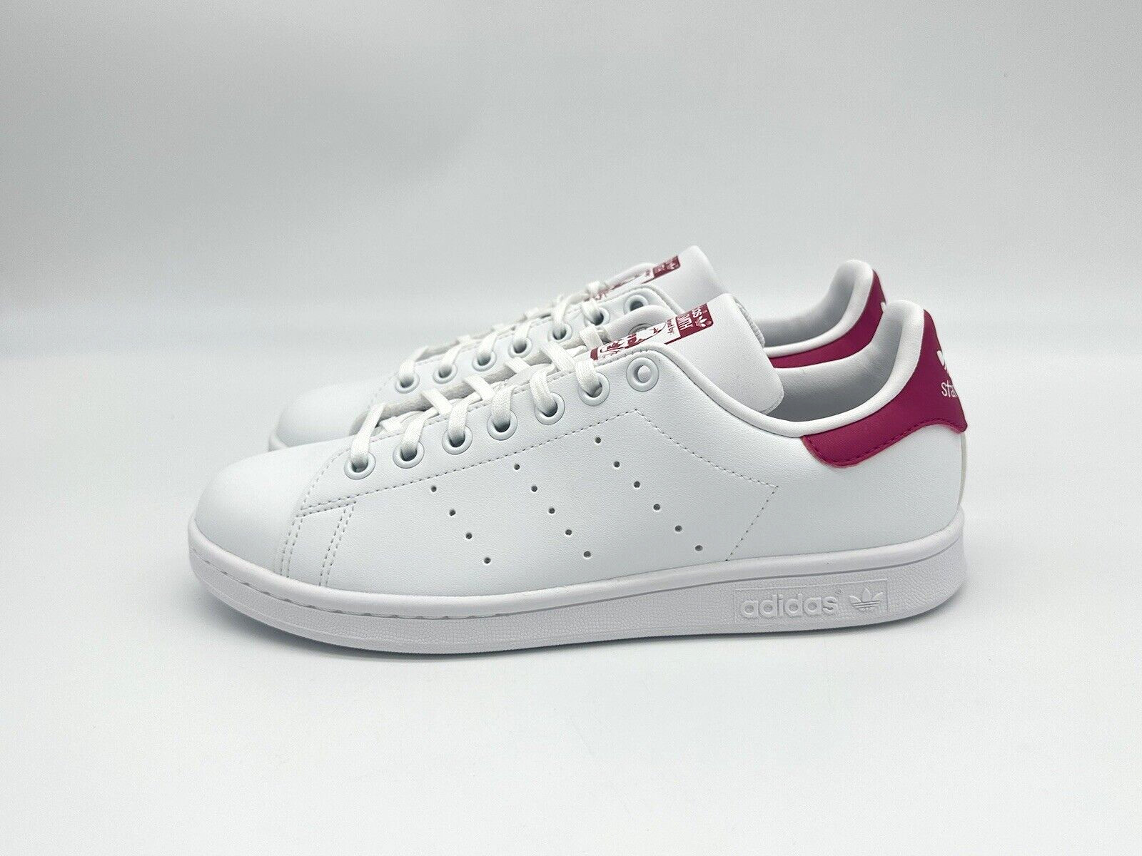 Adidas Stan Smith J Size 6 White Pink Trim Lace Up Casual Shoes Trainers FX7522