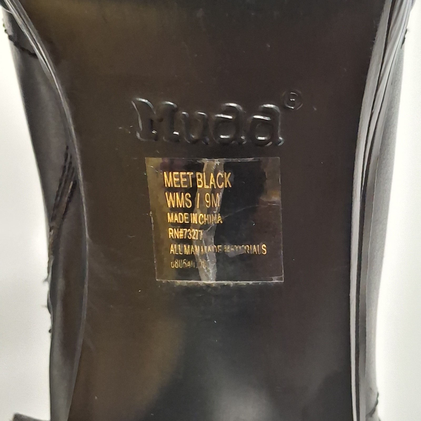 Vintage Black Faux Leather MUDD Heeled Boots Zip Y2K Plaid Lined Chunky Size 9M