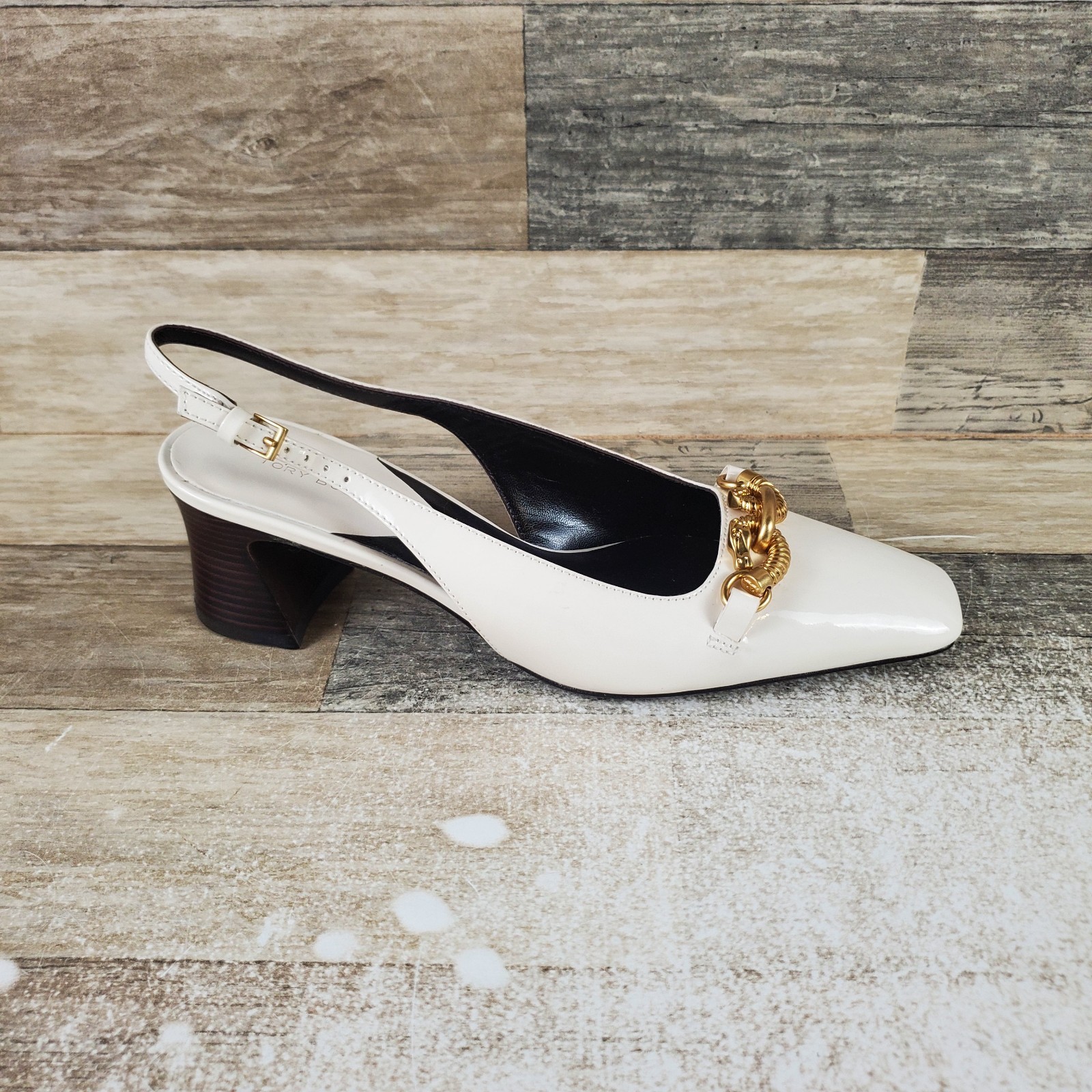 Tory Burch Jessa Womens Pumps Sz 6.5 M Light Cream Gold Slingback Block Heel