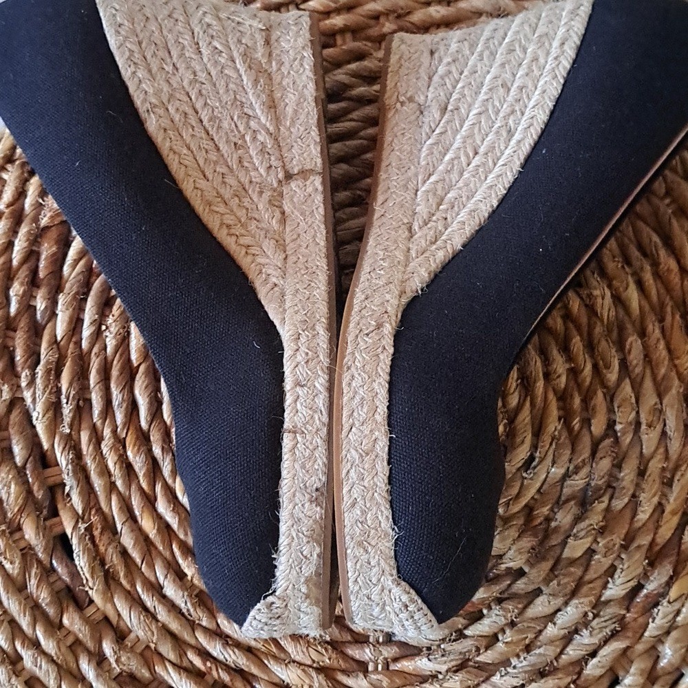 J.CREW Womens Classic Preppy Summer Black Canvas 3.25″ Wedge Espadrilles S-8