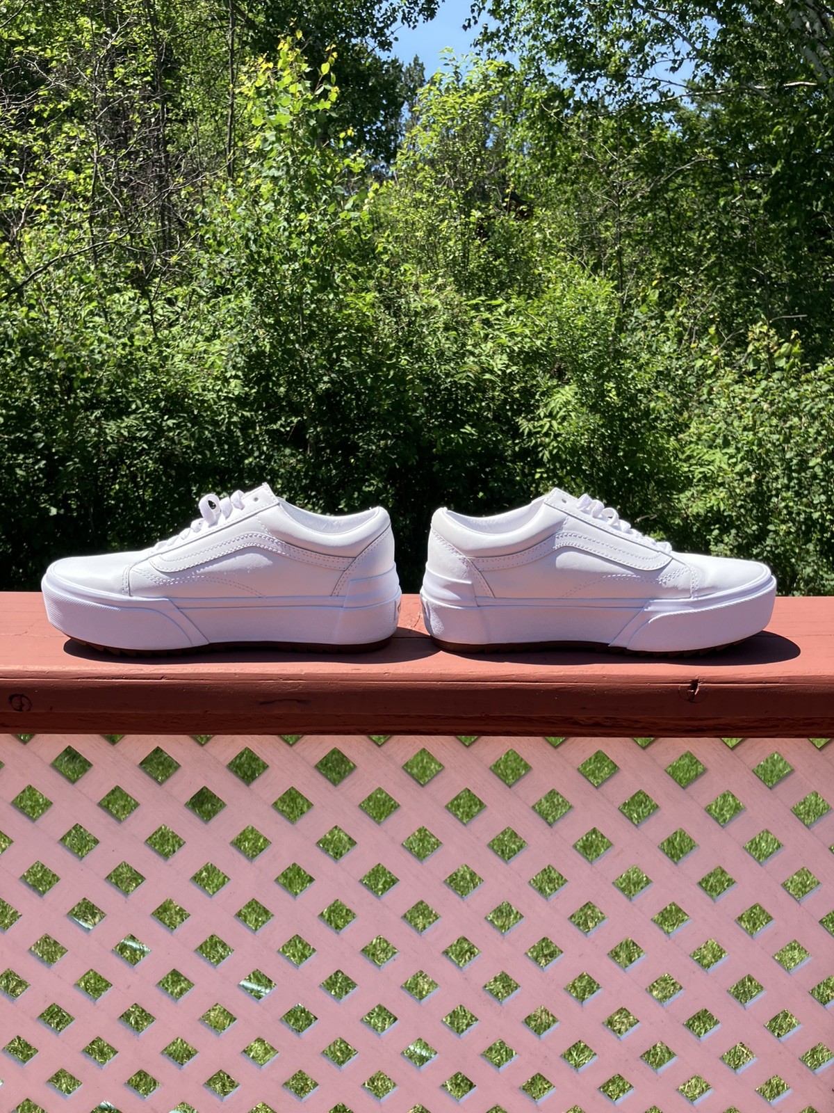 Vans Old Skool Stacked White Leather Platform Sneakers Women’s 8.5 / Men’s 7