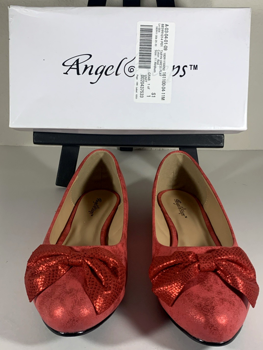 Taryn Angel Steps Women’s 11M Red Faux Suede Sparkle Bow Ballet Flat Comfort NIB