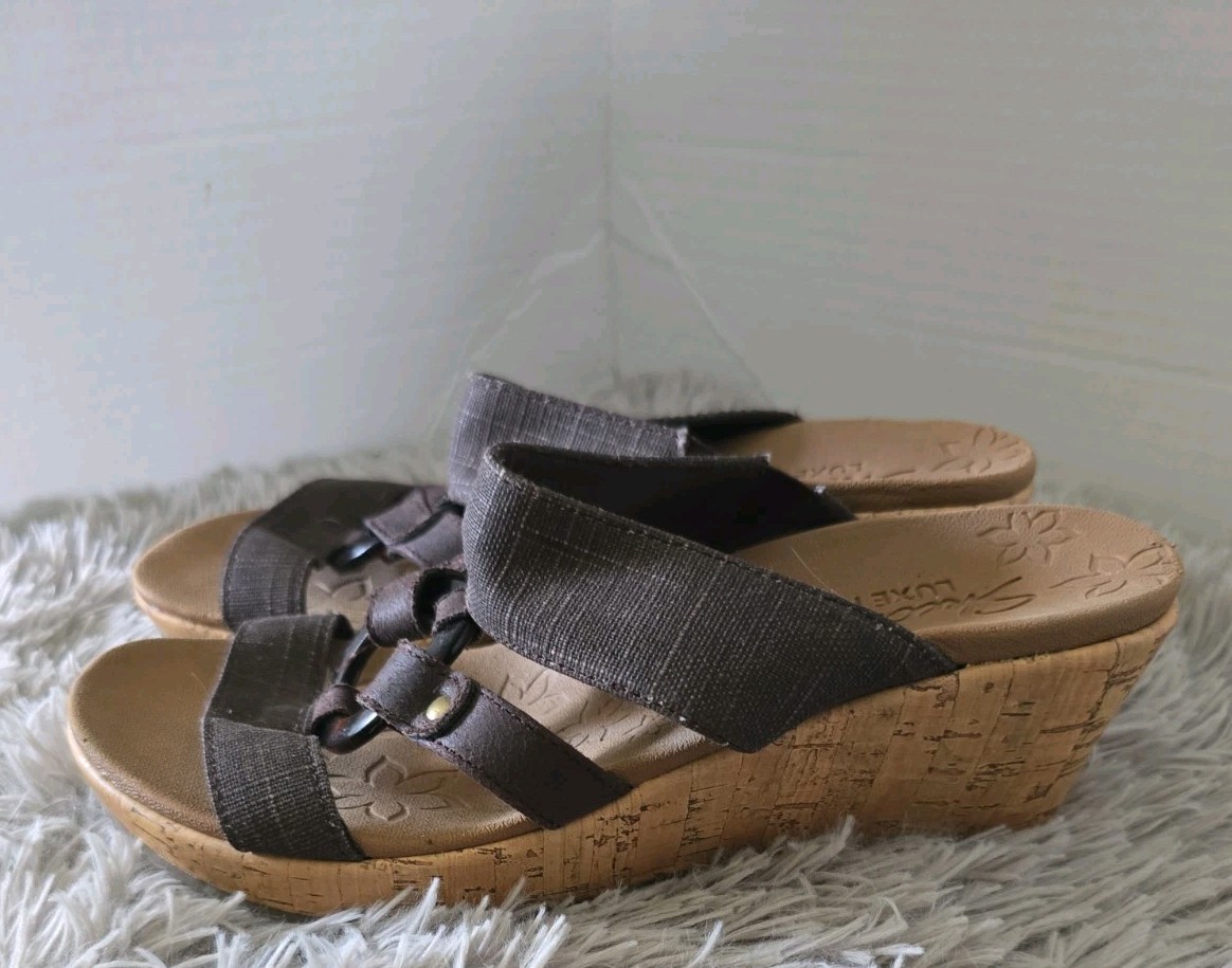 Skechers Brown Beverlee Sail Away Wedge Sandal Women’s 8 Luxe Foam Footbed