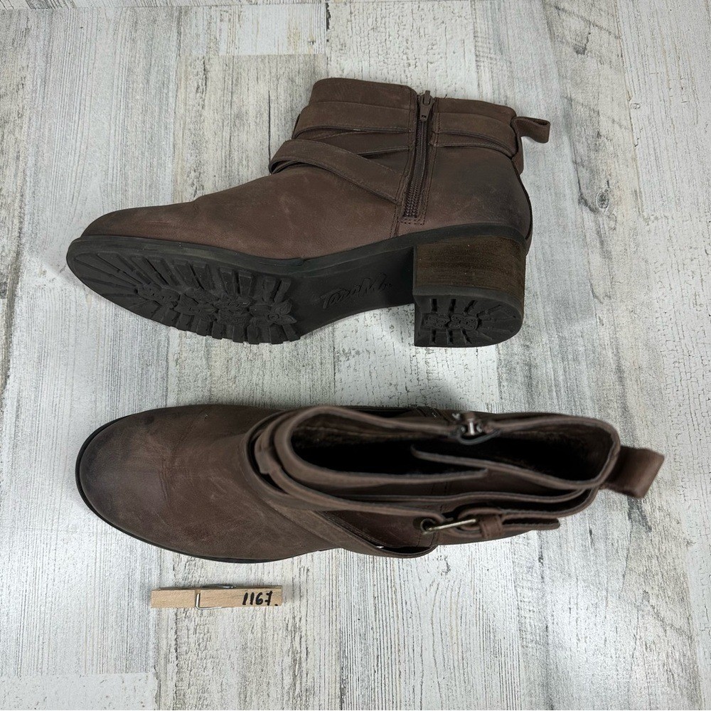 Tara M. Brown Leather Ankle Boots Women’s 8 with Straps Buckle Detail