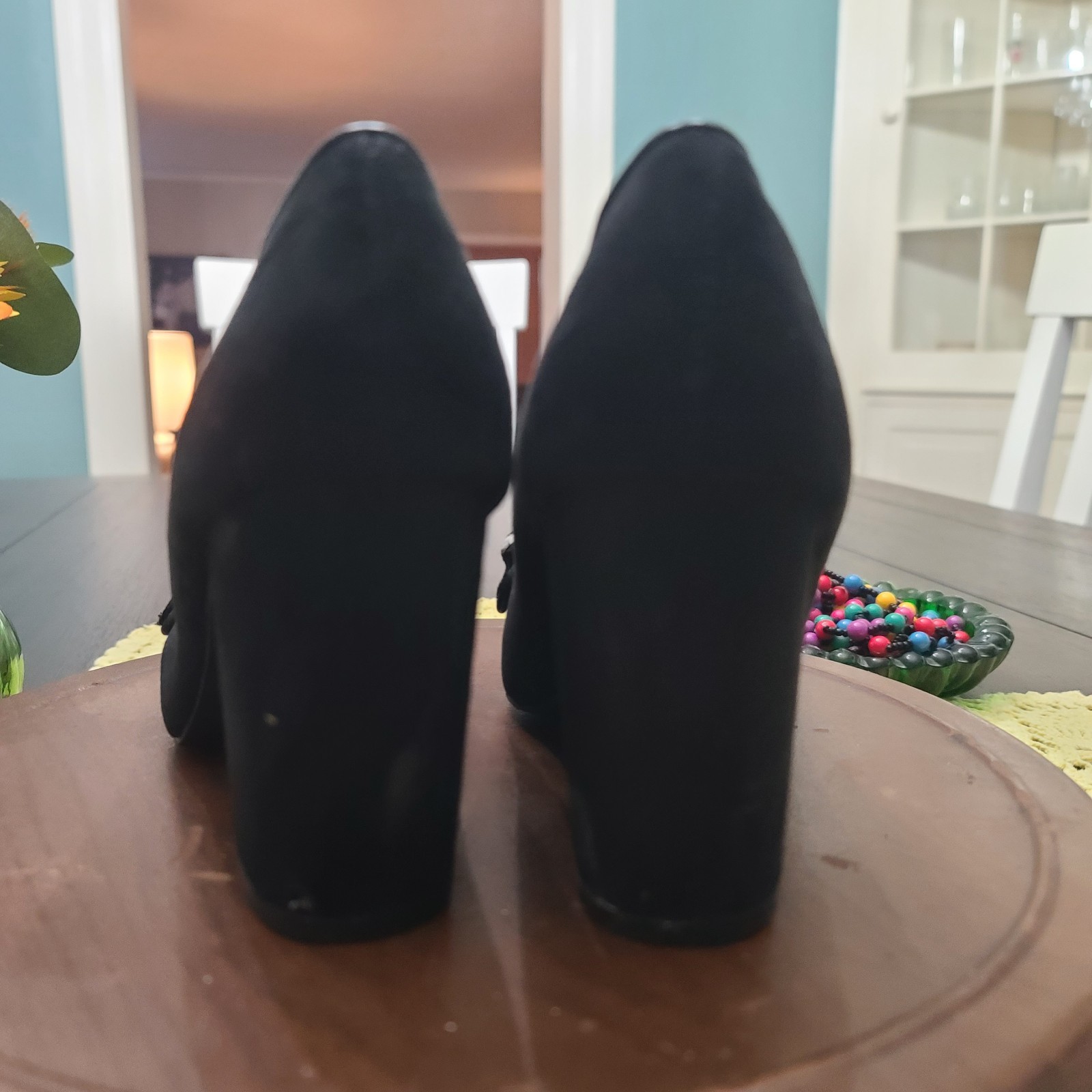 David Aaron Black Mormont Fringe Heeled Platform Shoes Sz 6.5
