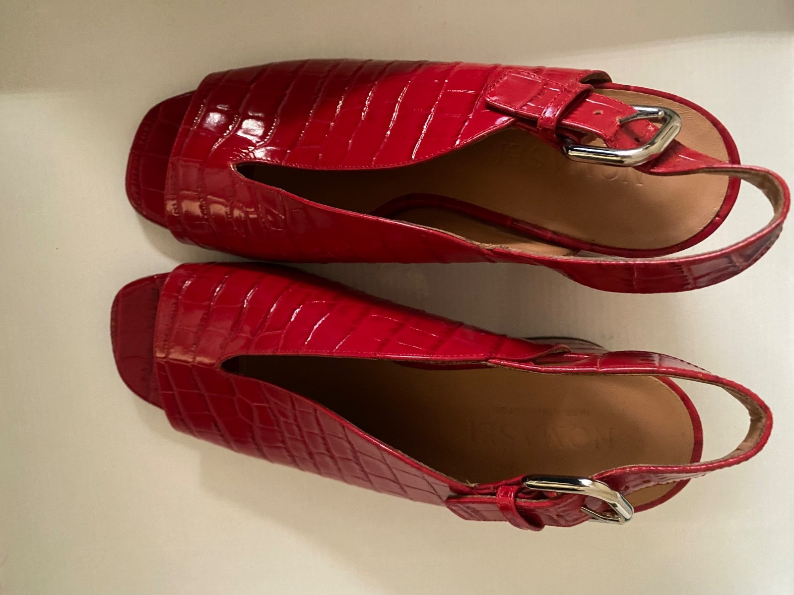 Nomasei Women’s Baghera Red Embossed Leather Slingback Sandals Size EUR 37.5