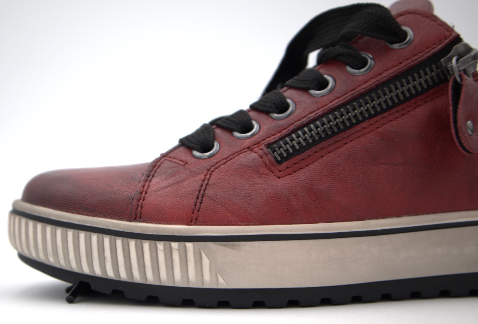 Remonte Maditta 00 Leather Sneakers Red EU 37 US 6–6.5 Women Lace-Up Side Zip
