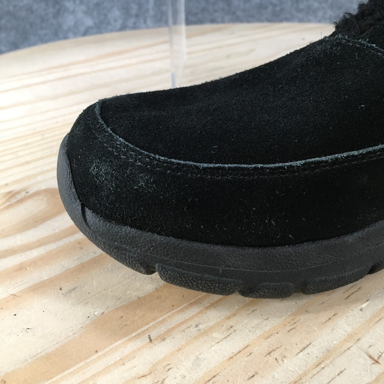 Lands End Shoes Womens 8 B Black Suede Slip On Clog Faux Fur Lined Comfort