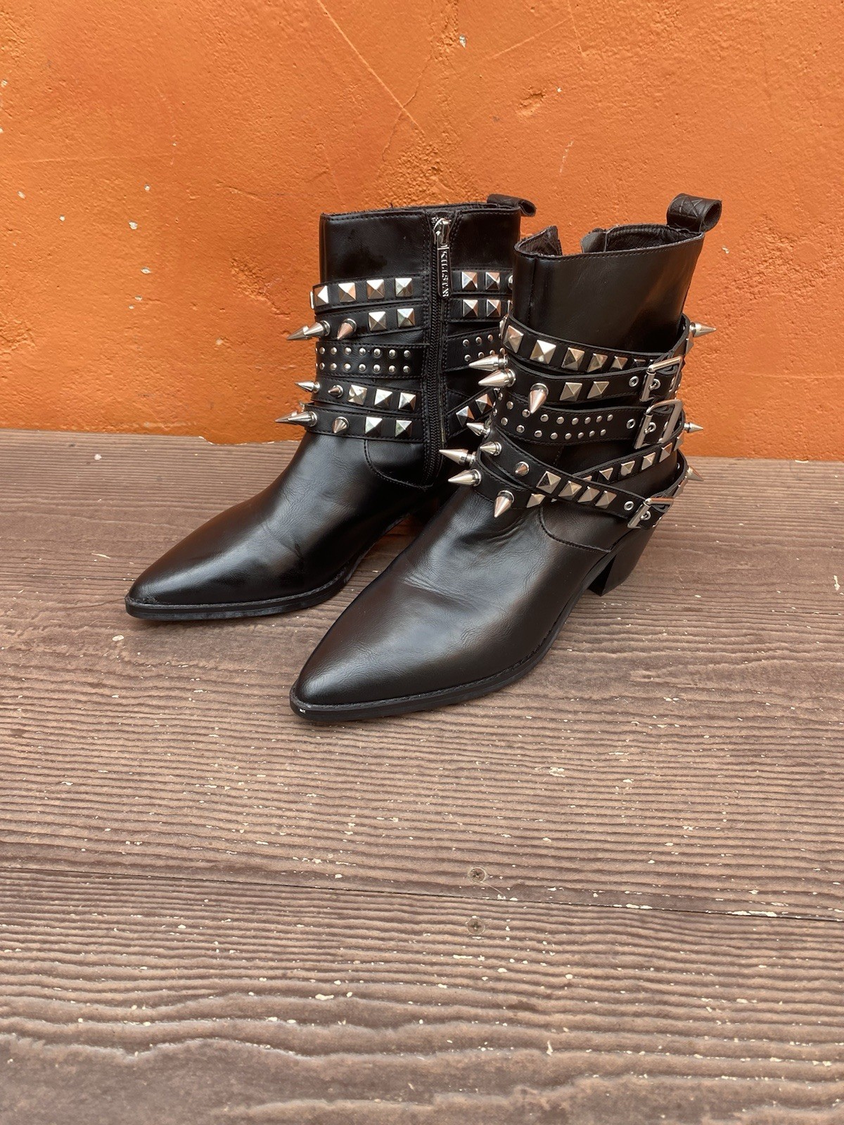 Killstar Callista Boots Black Spikes Studs Ankle Goth Punk Biker Size 8 Excellen