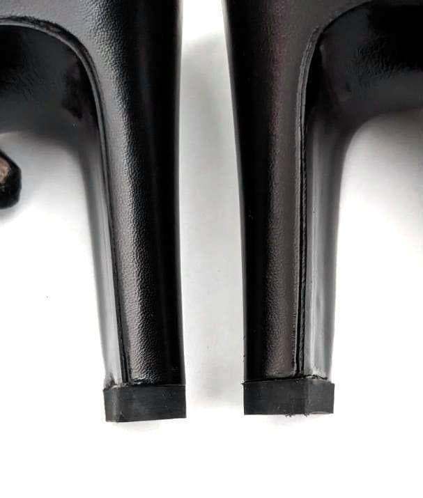 CHANEL Sandals Pumps 22.5cm Black Leather Ankle Strap Coco Mark