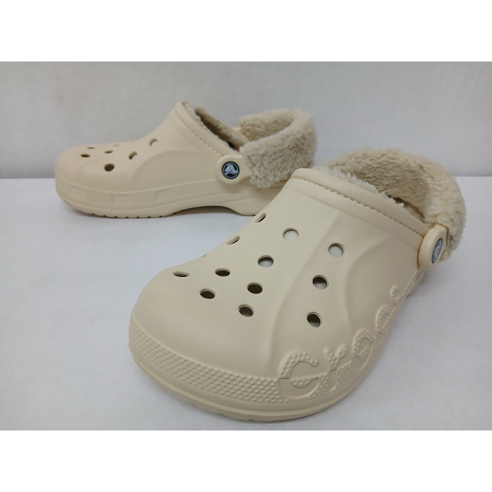 Crocs Women’s Adult Baya Lined Fuzz Strap Clogs 206633 Winter White Sz 7