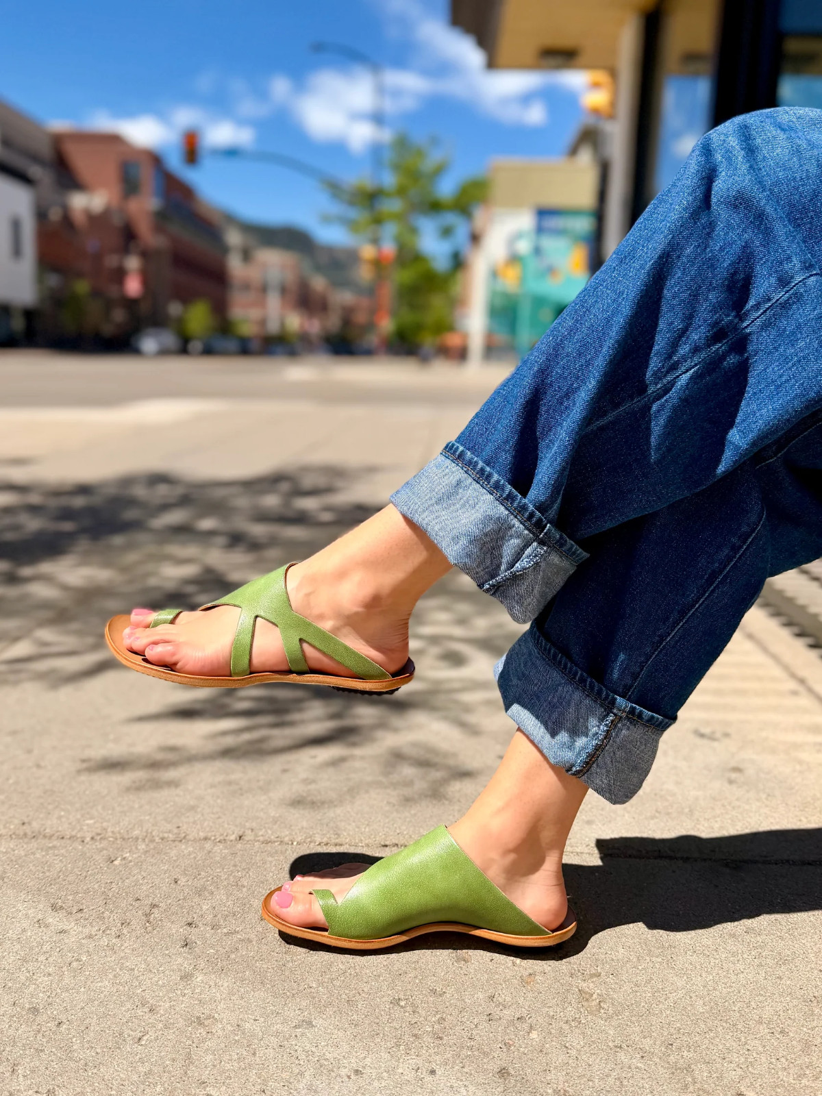 Cydwoq Stone Handmade Slide Sandal in Green